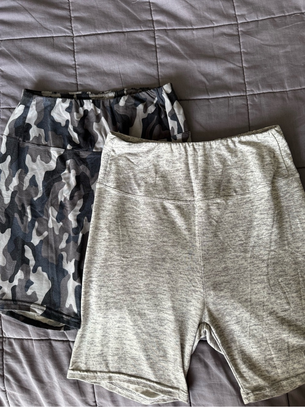 Lark + Grey Maternity Neutral Gray Heather and Gray Camo Bike Shorts - Pack of 2